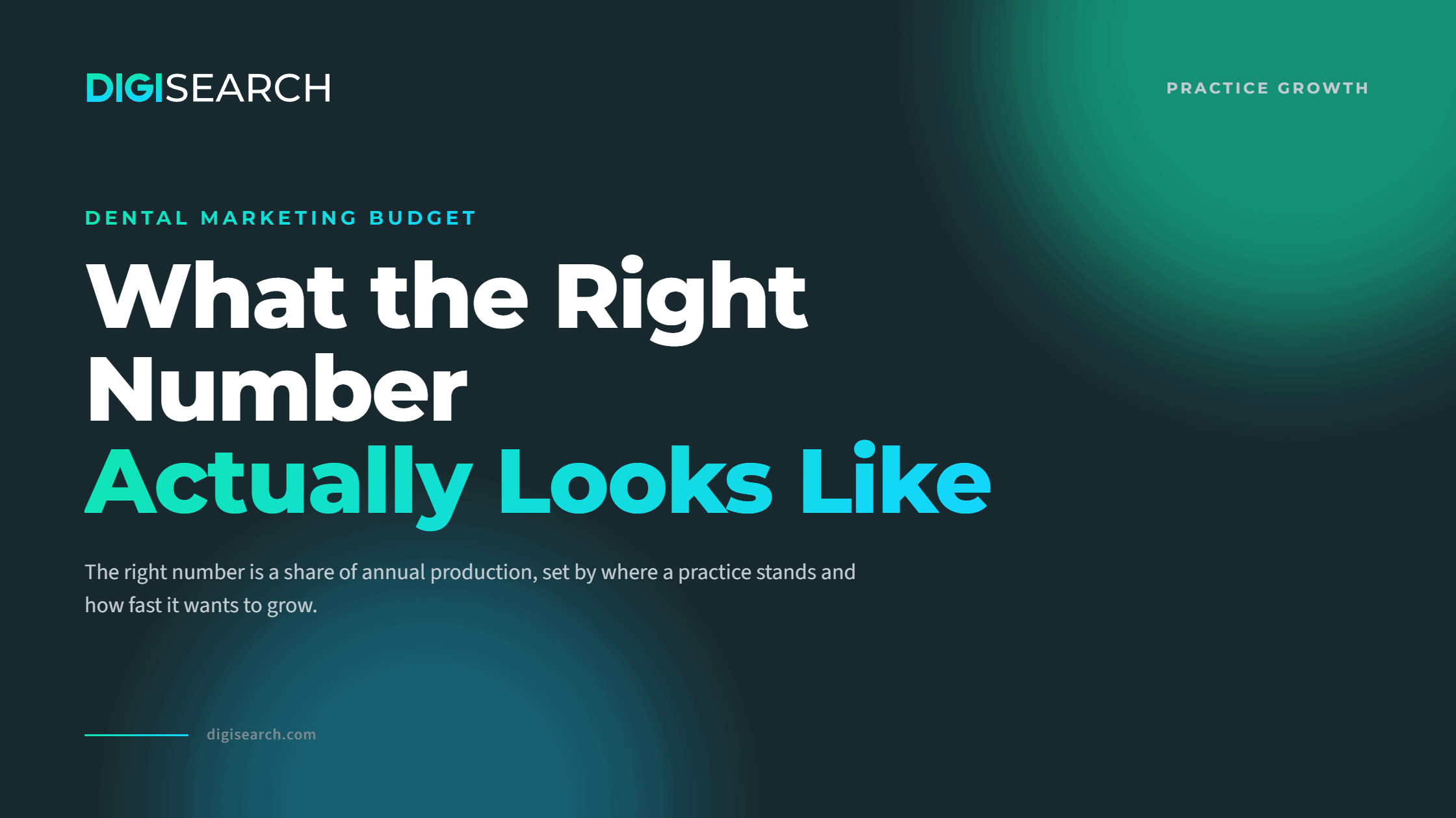 Bold hero banner with the title 'What the Right Number Actually Looks Like' on a dark teal background and teal accents (Digisearch branding).